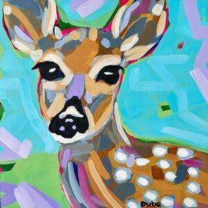 Hand Painted Deer Painting Modern Impressionist 12x12" Cradled Wood Panel